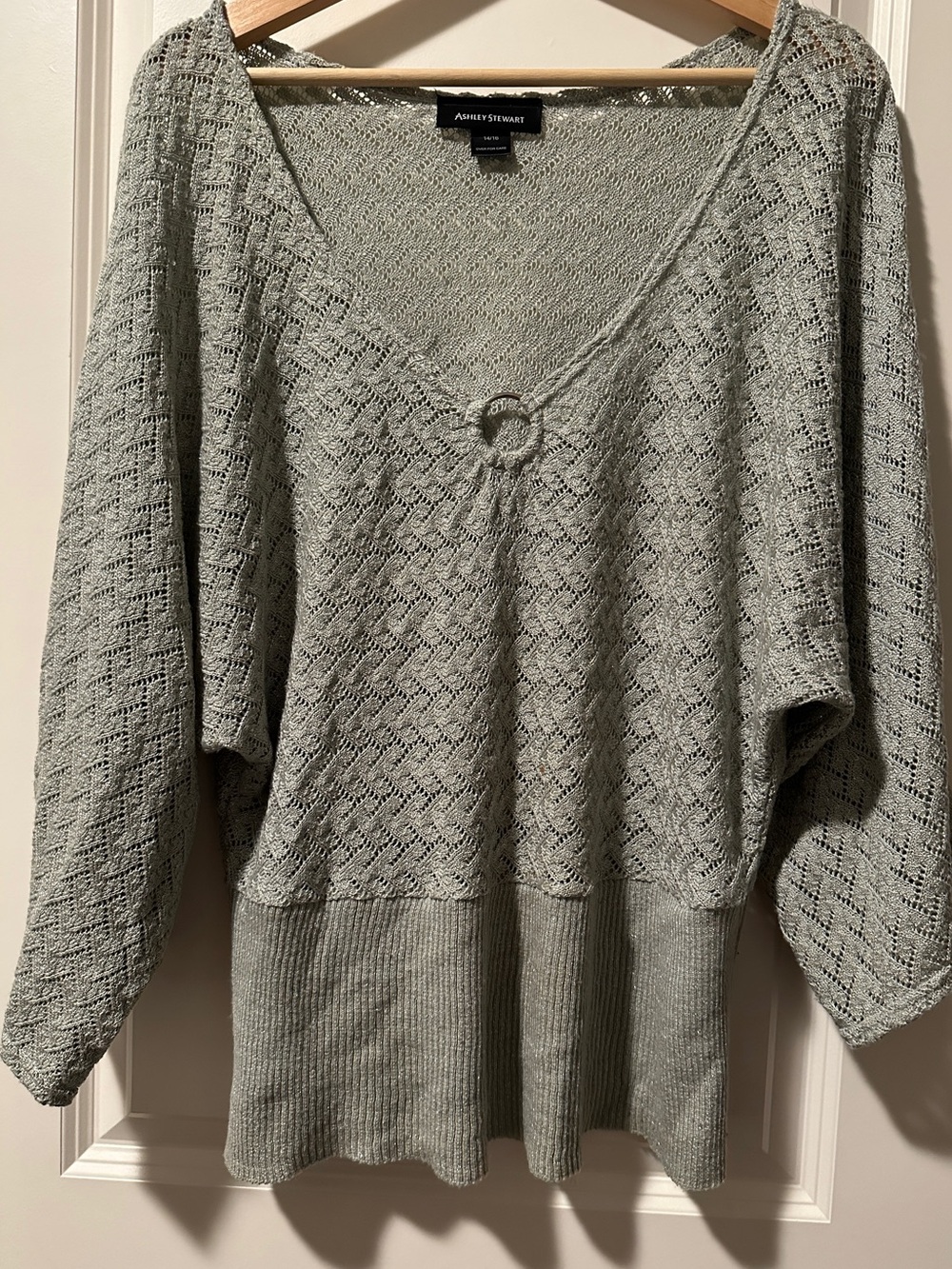 Ashley Stewart Sage Knit Sweater with Ring Detail Size 14/16